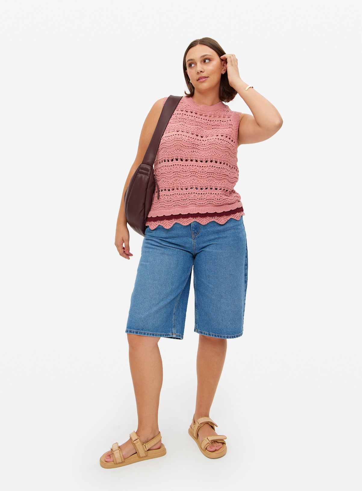Pink Crochet Scallop Hem Sleeveless Vest 24 - Image 2 thumbnail